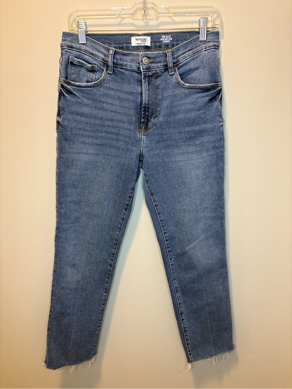 Kensie Raw-Hem Cropped Slim Jeans — Mid Blue